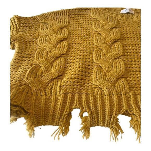 MOD Womens Oversized Cable-Knit Yellow Cropped Knit Sweater Fringe One Size - Picture 9 of 9